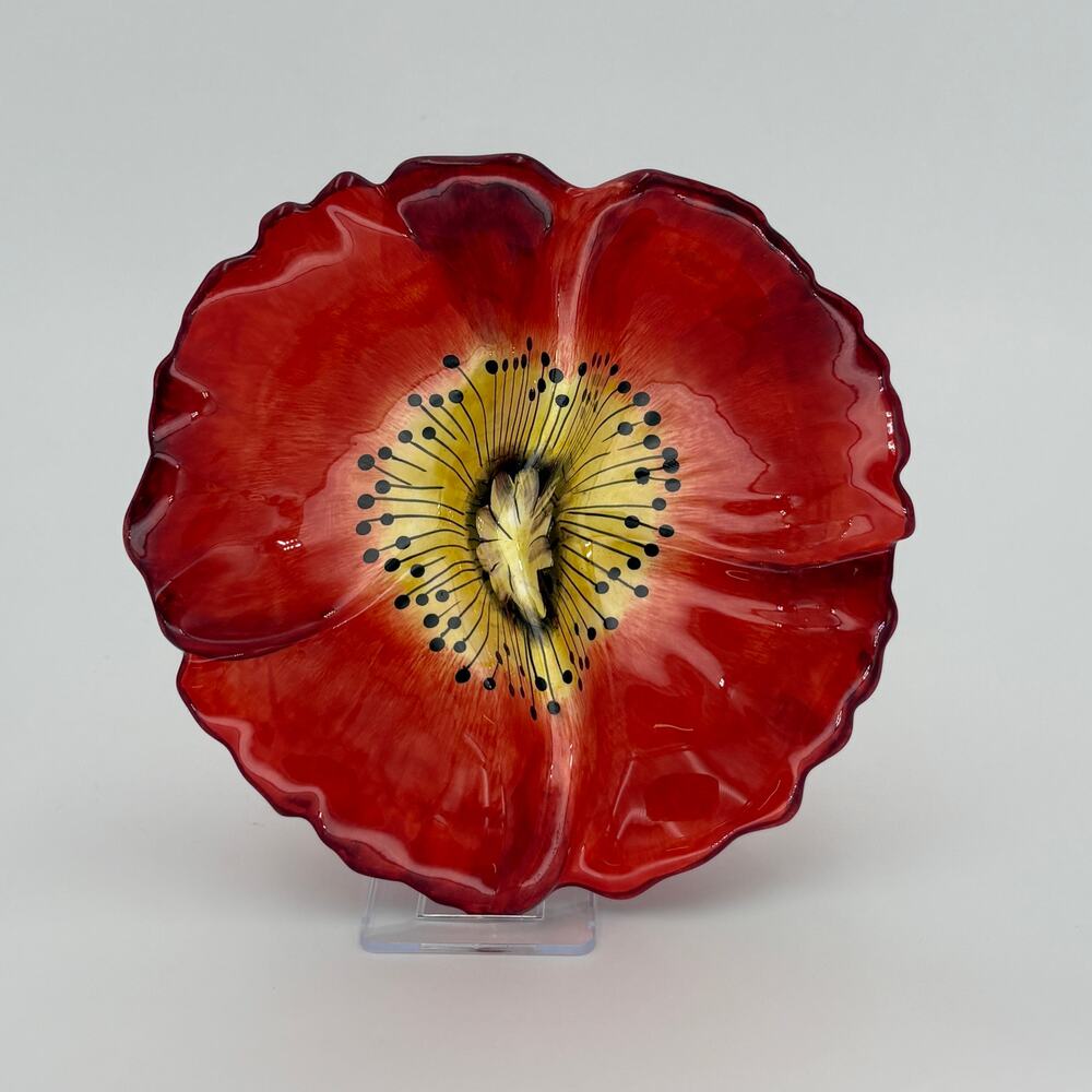Mid Century CA Pottery Hand Painted Poppy Flower Condiment Tray Serving Dish